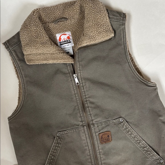 Sorel Other - Sorel Duck Canvas Khaki Sherpa Fleece Lined Zip Vest Work Outdoors Mens Small